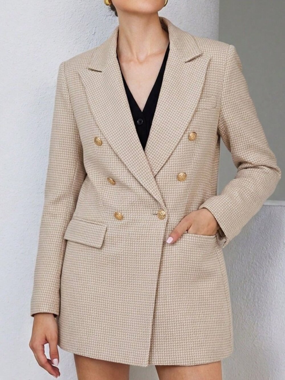 Apricot Casual Women's Plaid Tweed Blazer Jacket - Picture 3 of 7